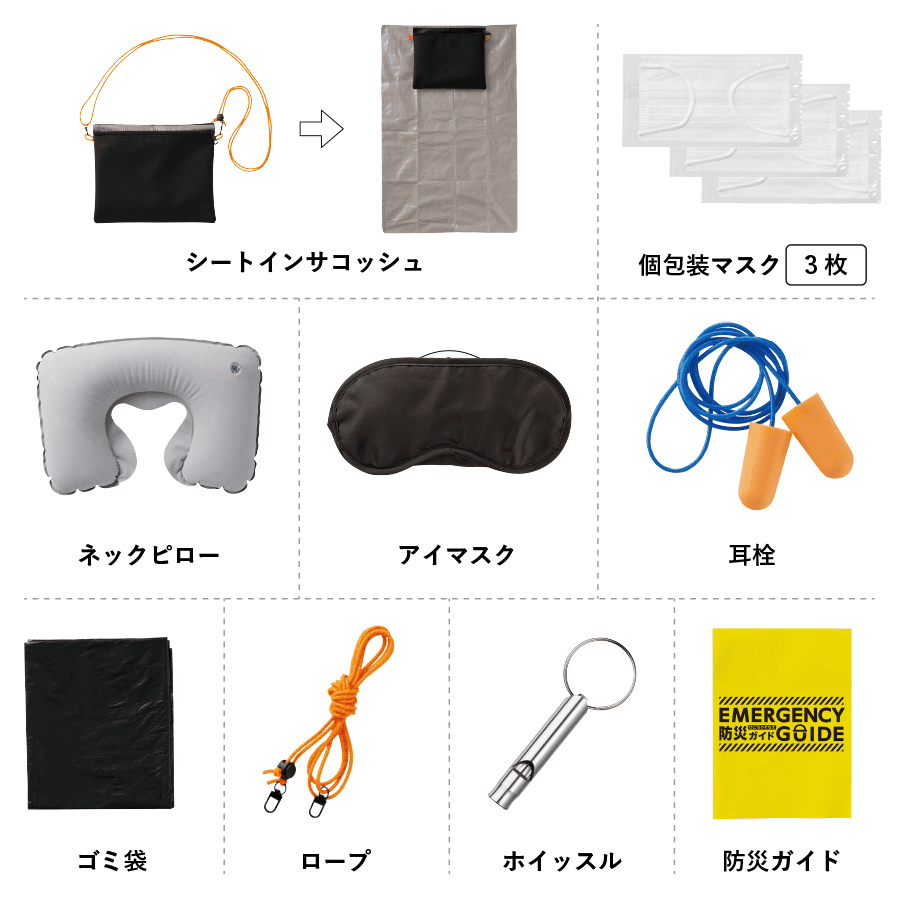 防災緊急10点セット シートインサコッシュタイプ